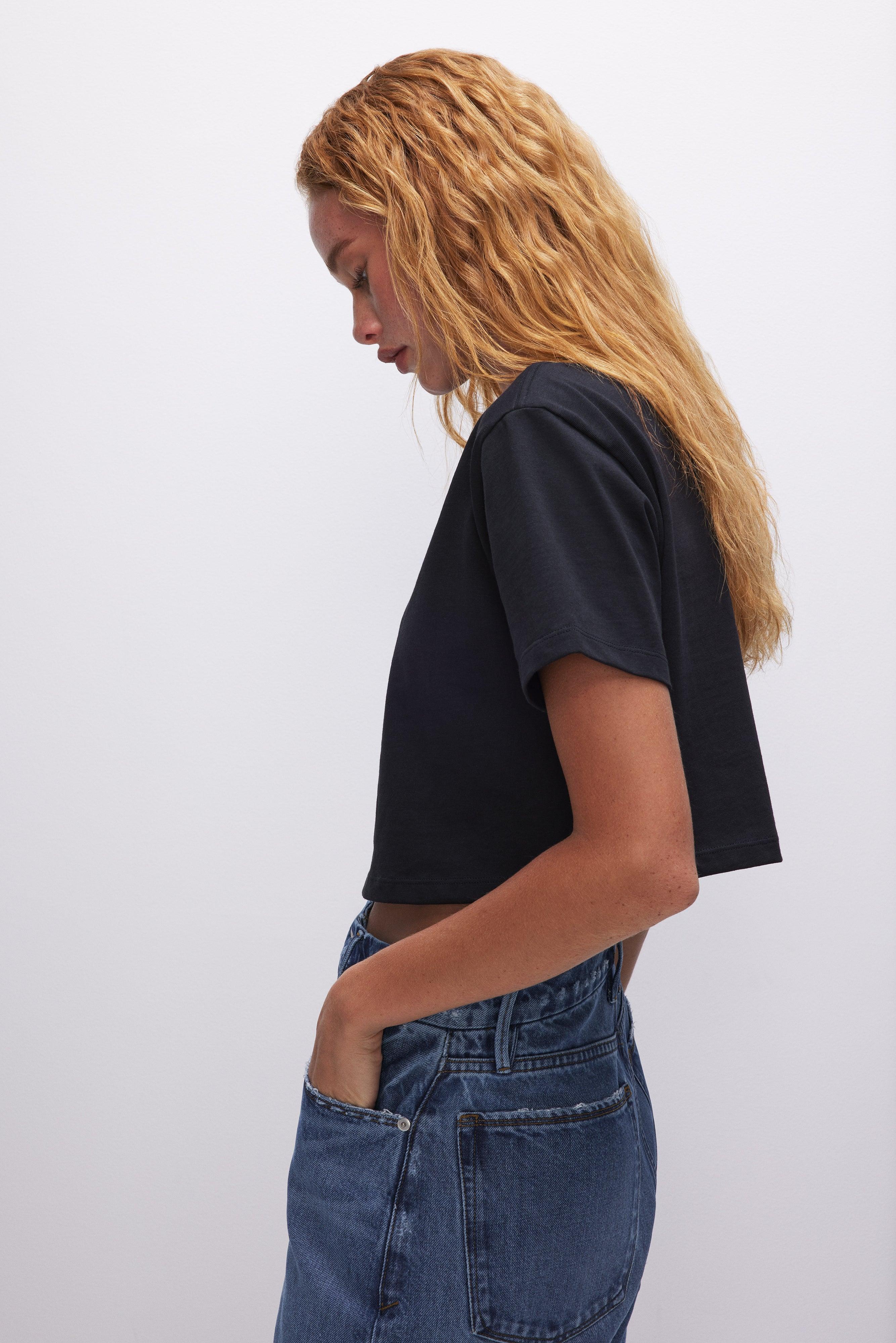 COTTON CROPPED TEE | BLACK001 Product Image