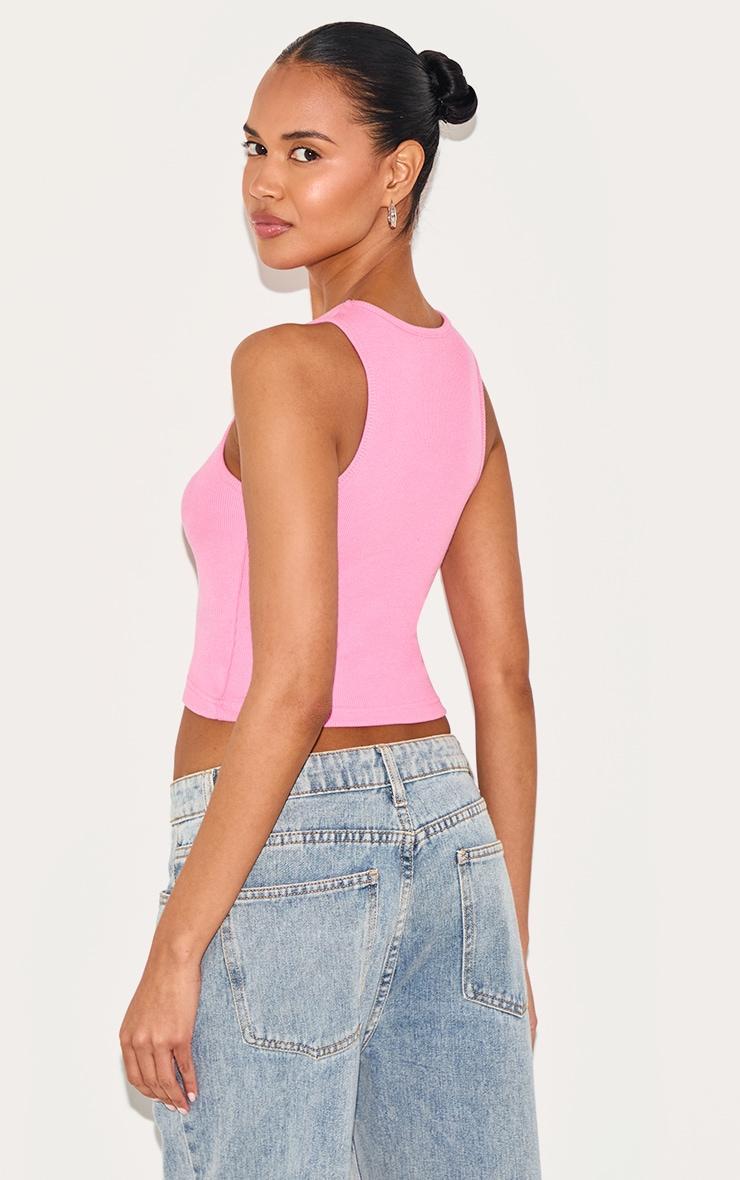 Pink Basic Rib Racer Crop Top Product Image