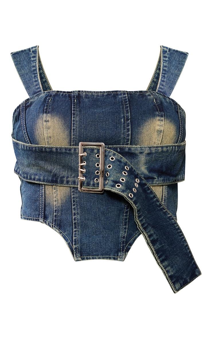 Plus Vintage Wash Buckle Denim Corset Top Product Image