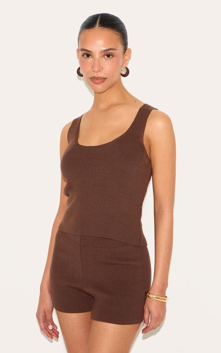 Petite Taupe Knitted Scoop Neck Vest Top Product Image