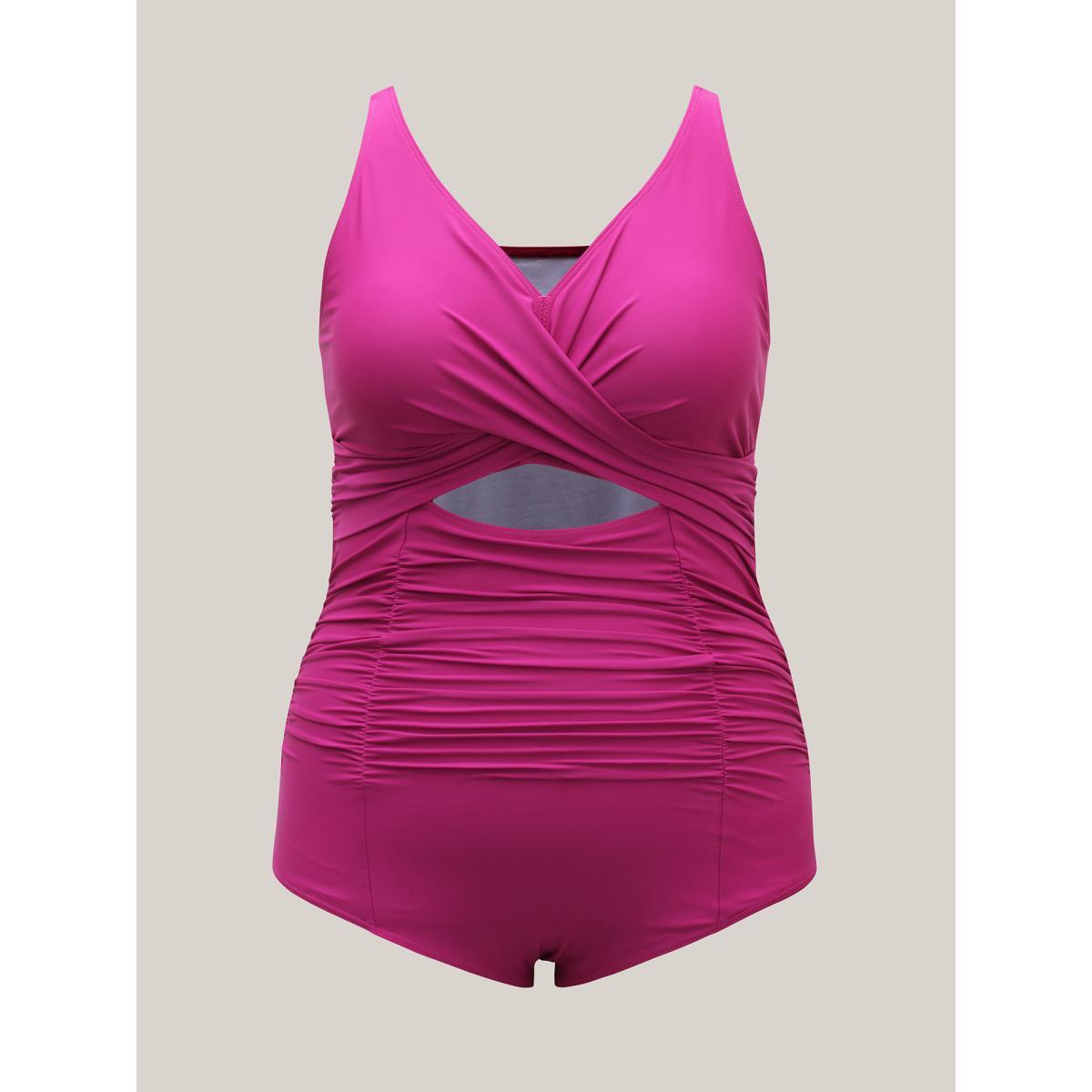 Plus Size Twist Front Plain Ruched One-Piece Swimsuit Women's Swimwear RedViolet Resort Twist Curve Bathing Suits High stretch One Pieces BloomChic 22-24/3X Product Image