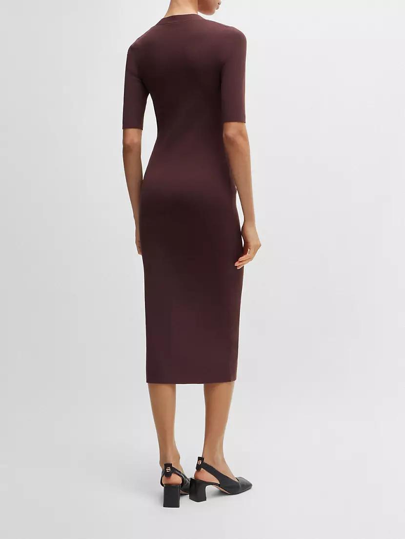 V-Neck Knitted Dress with Cropped Sleeves Product Image