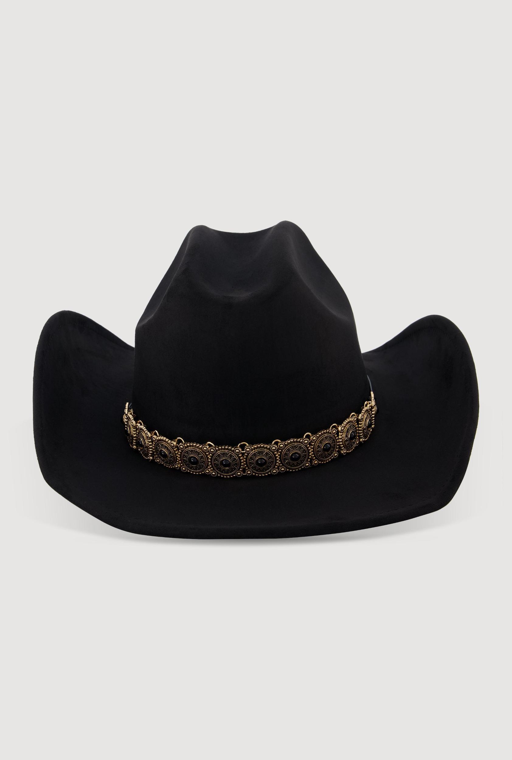 Faux Suede Metallic Boho Trim Cowboy Hat Female Product Image