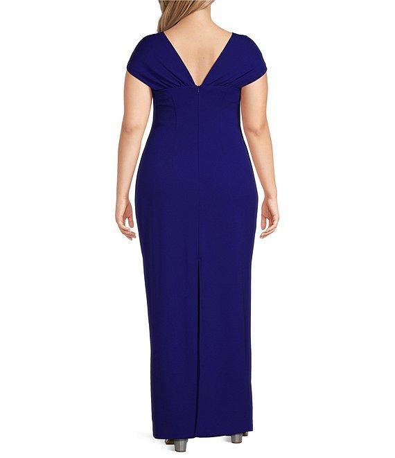 Alex Evenings Plus Size Crepe Asymmetric Embellished Neck Cap Sleeve Sheath Dress Product Image