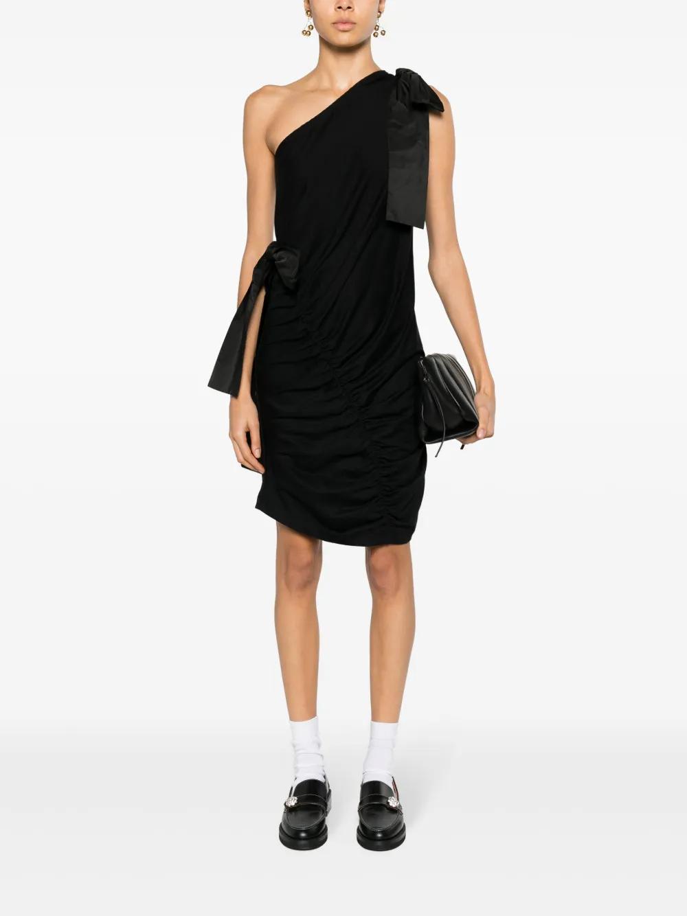 MSGM One-shoulder Bow-detailed Dress In Black Product Image