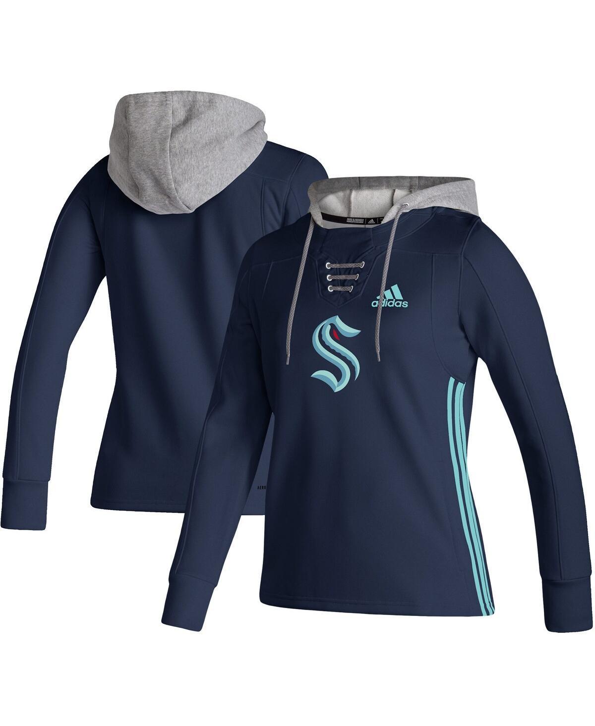 Womens adidas Deep Sea Blue Seattle Kraken Skate Lace AEROREADY Pullover Hoodie Krk Blue Product Image