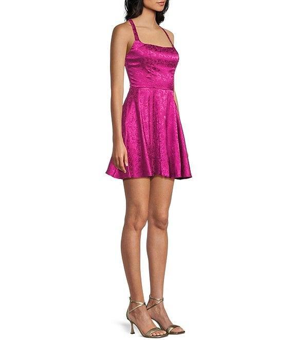 B. Darlin Square Neck Lace Up Back Skater Dress Product Image