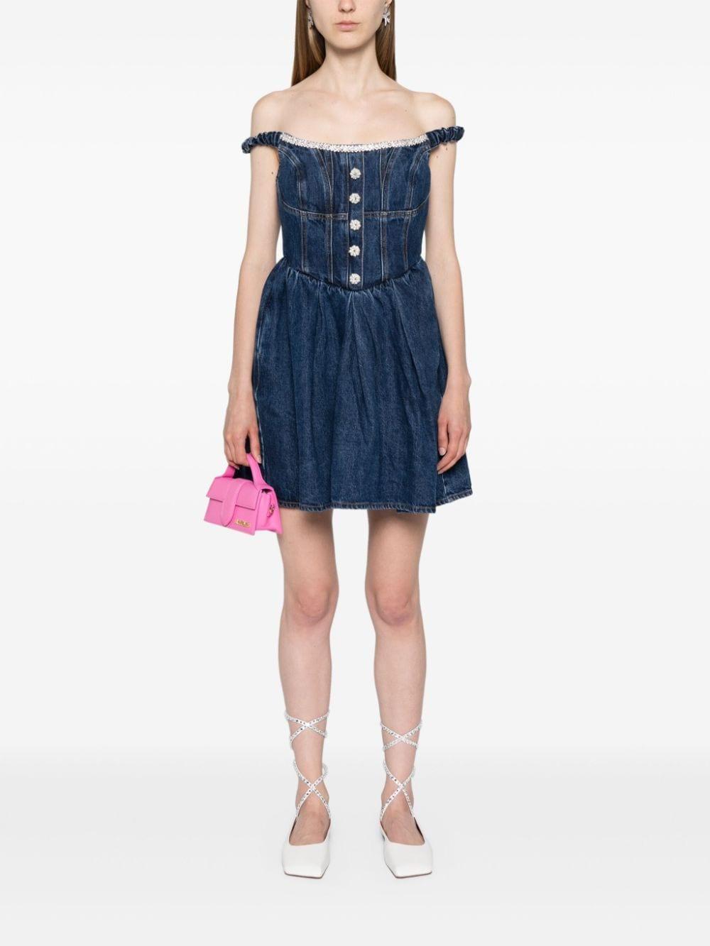 crystal-embellished denim mini dress Product Image