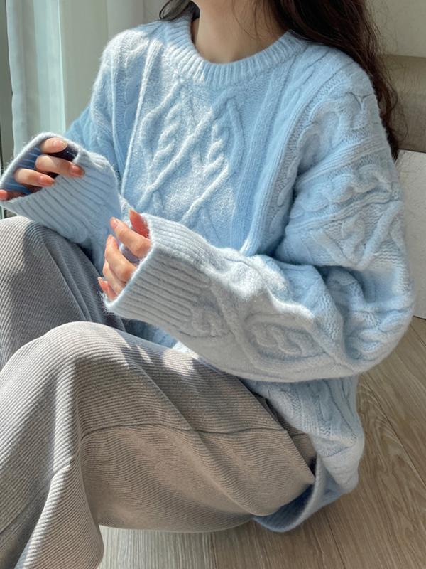 Crew Neck Cable Knit Pullover Sweater Product Image