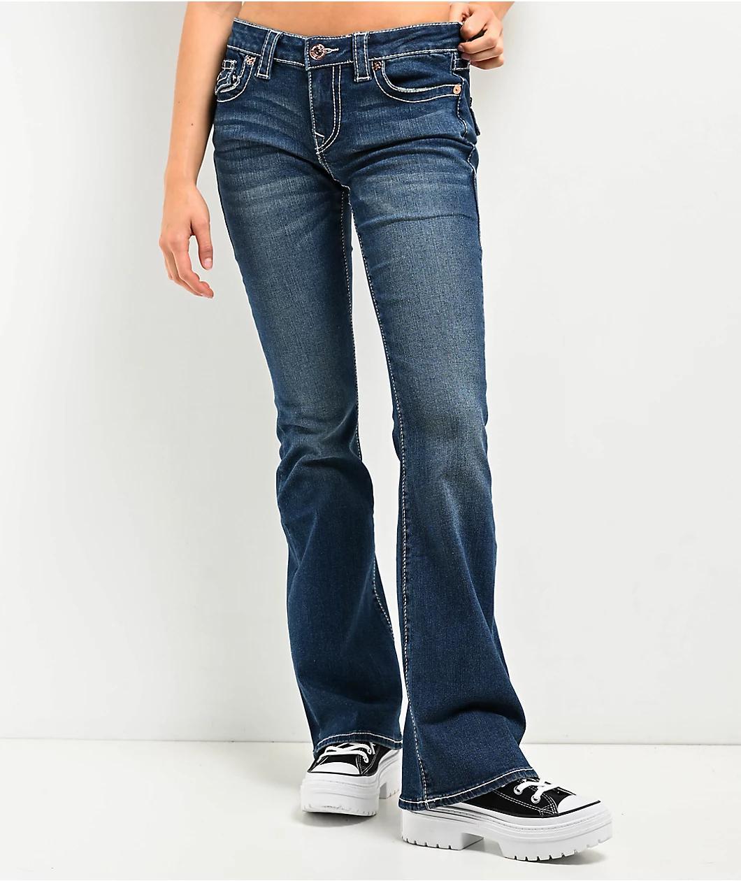 True Religion Becca Big T Low Rise Rose Gold Bootcut Jeans Product Image