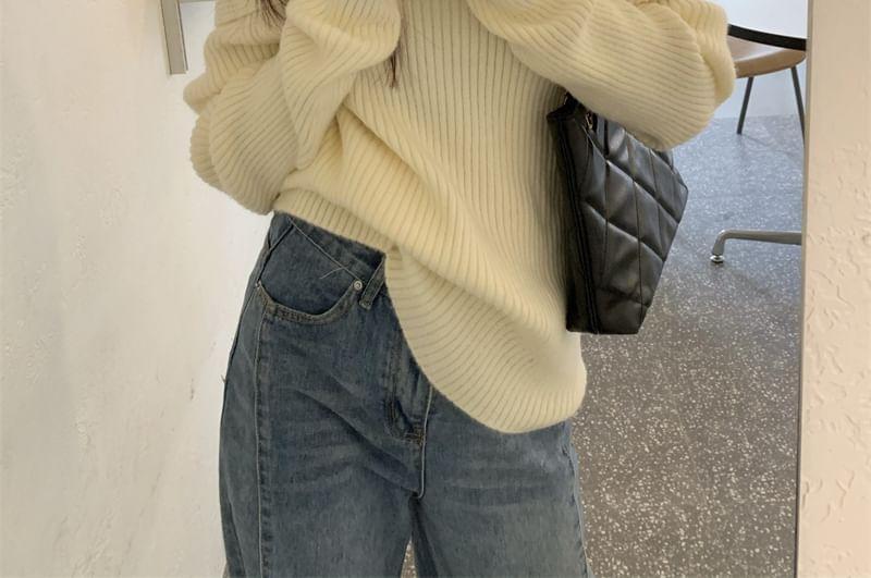 Off-Shoulder Ribbed Sweater Product Image