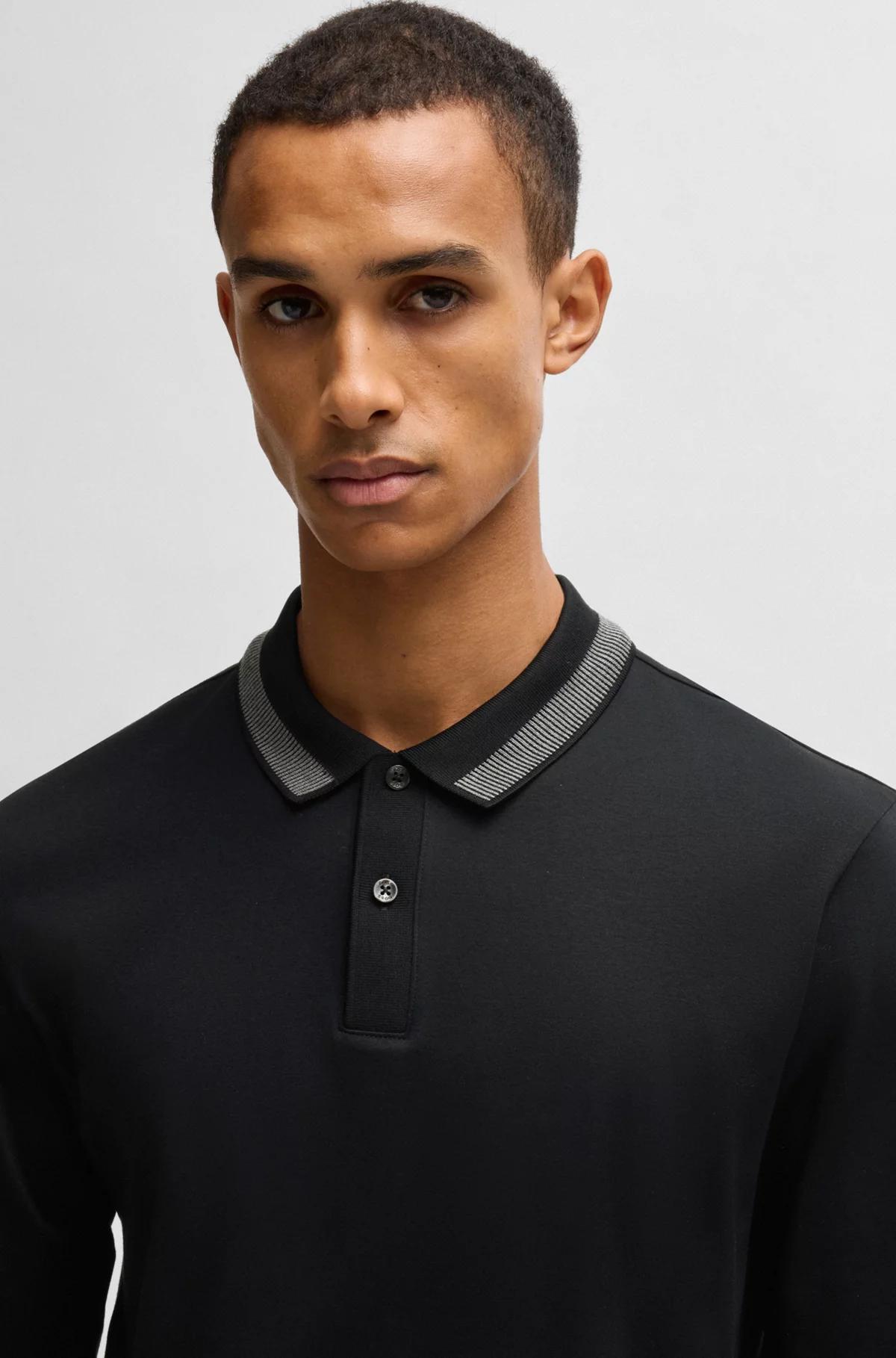 Boss Mercerised-Cotton Slim-Fit Polo Shirt with Collar Detail Product Image