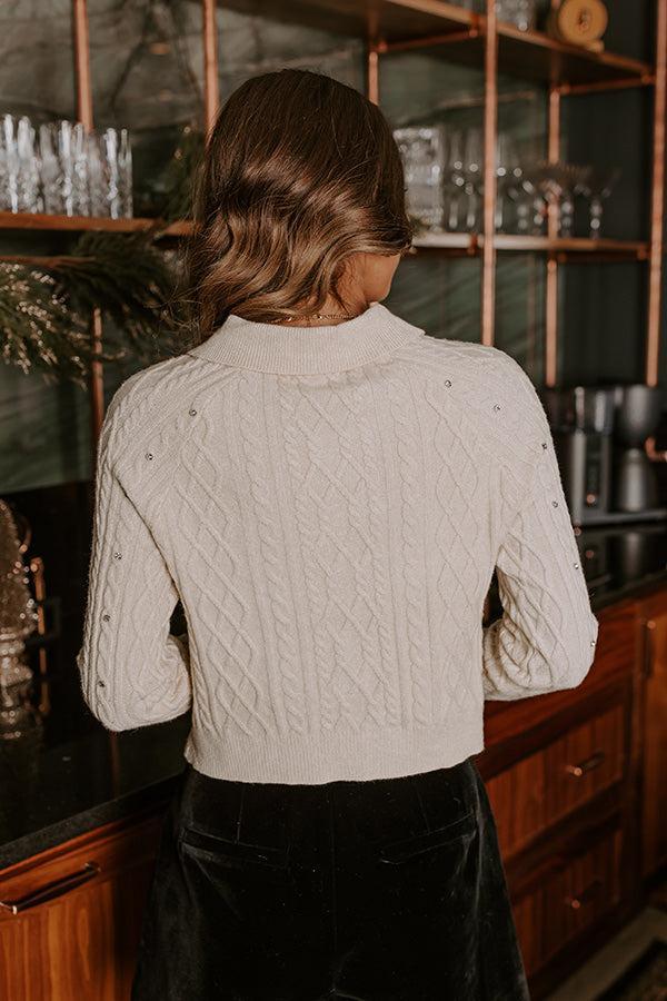 Kind Smile Cable Knit Embellished Cardigan in Cream Product Image