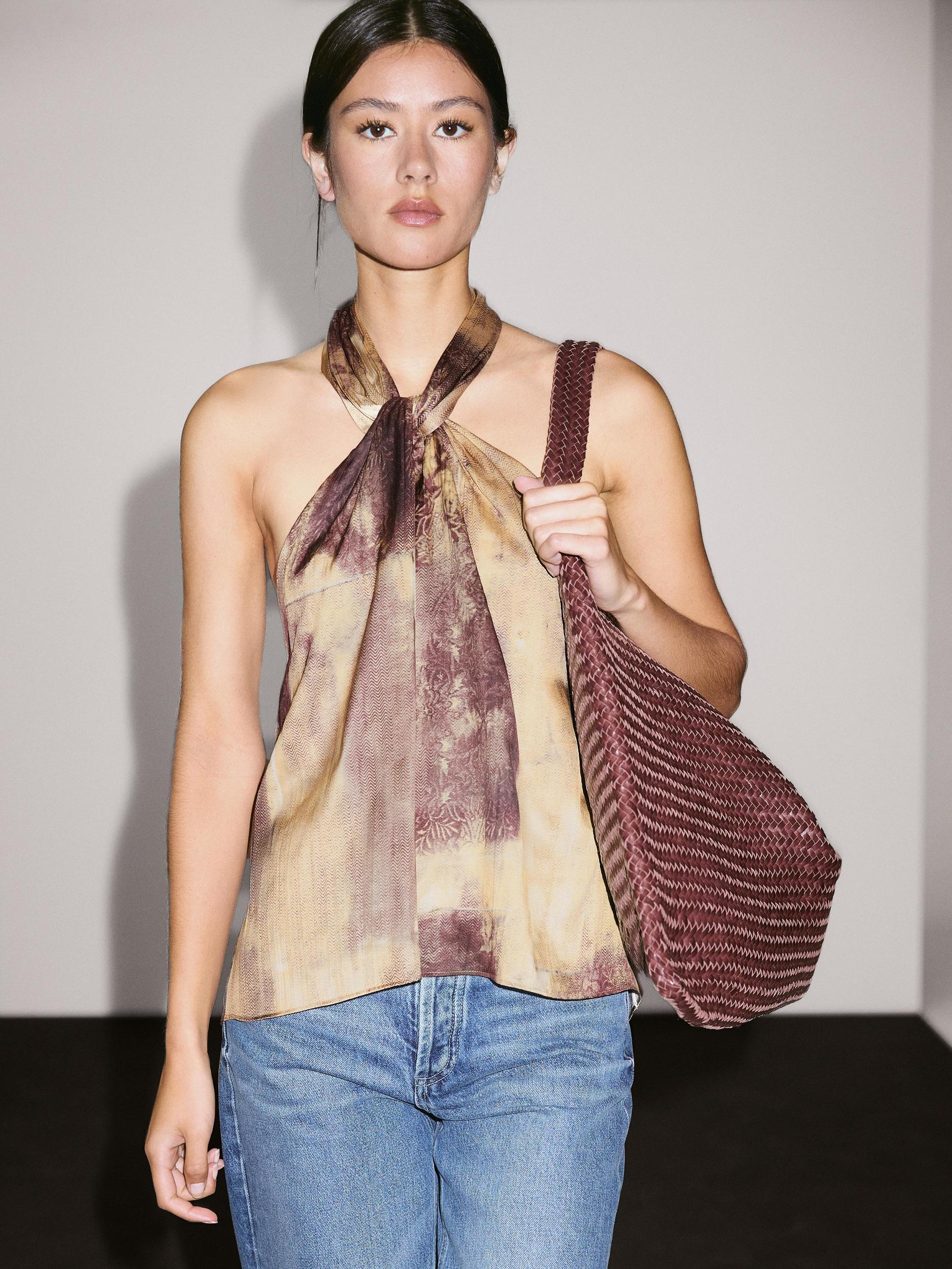 Printed satin fabric top Product Image