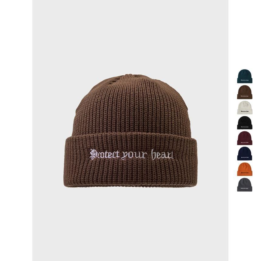 Letter Embroidered Knit Beanie Product Image