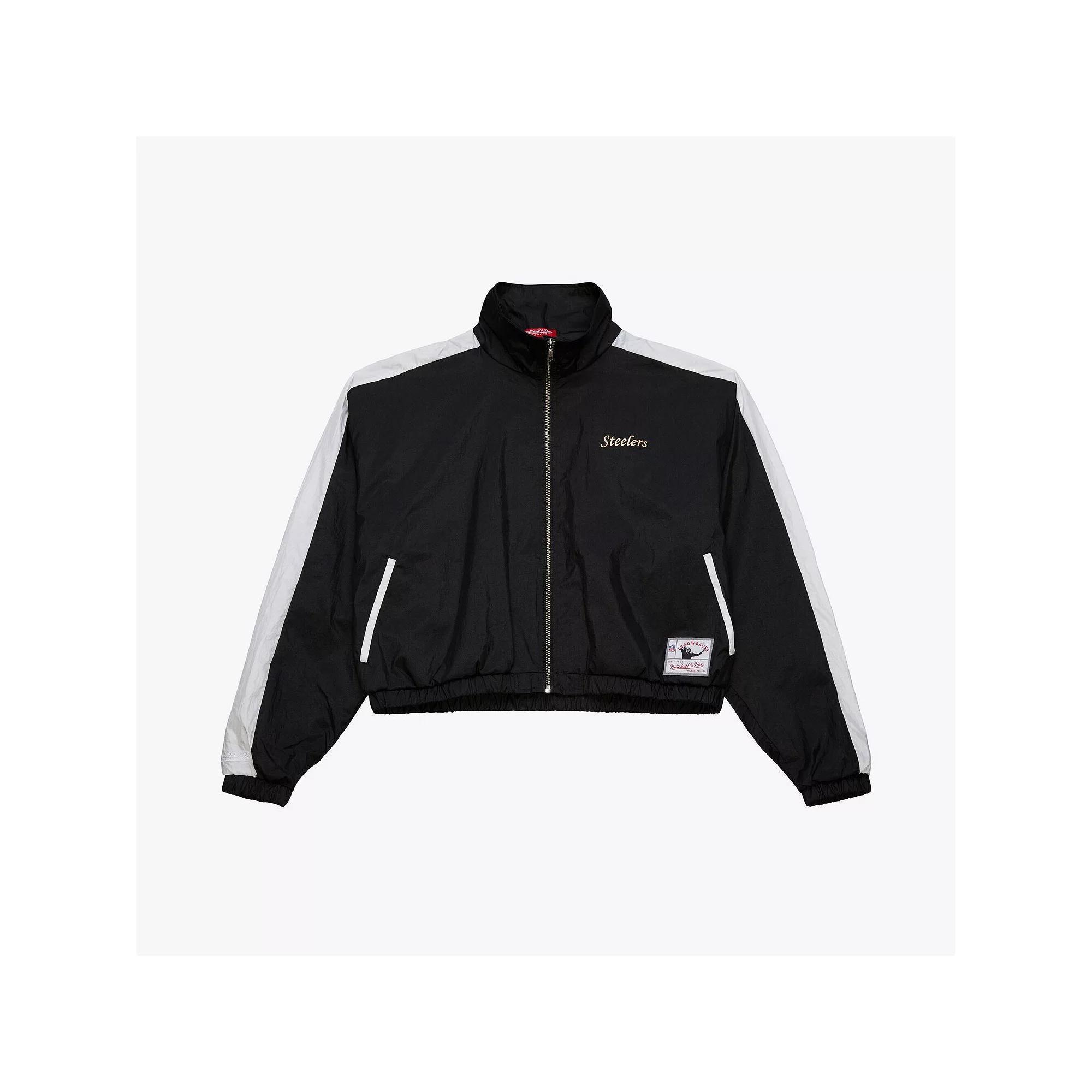 Women's Mitchell & Ness Black Pittsburgh Steelers Nylon Cropped Full-Zip Jacket,  Product Image