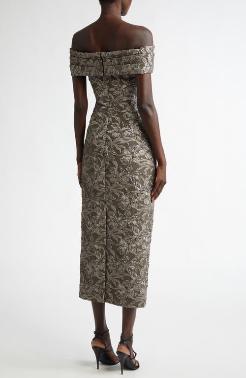 OSCAR DE LA RENTA Off-the-shoulder Midi Dress In Truffle/brass Product Image