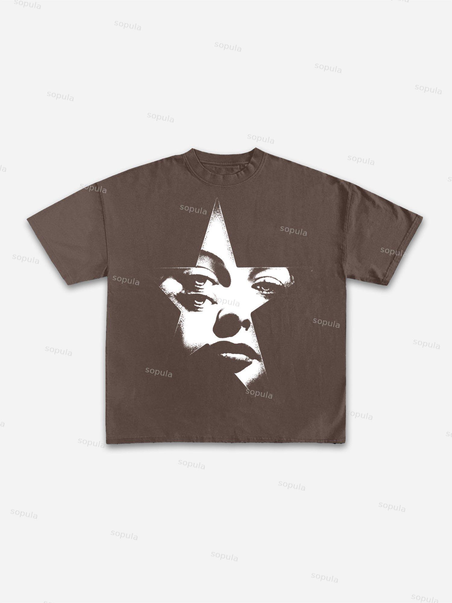 Vintage Abstract Portrait Print Graphic Cotton T-shirt Product Image