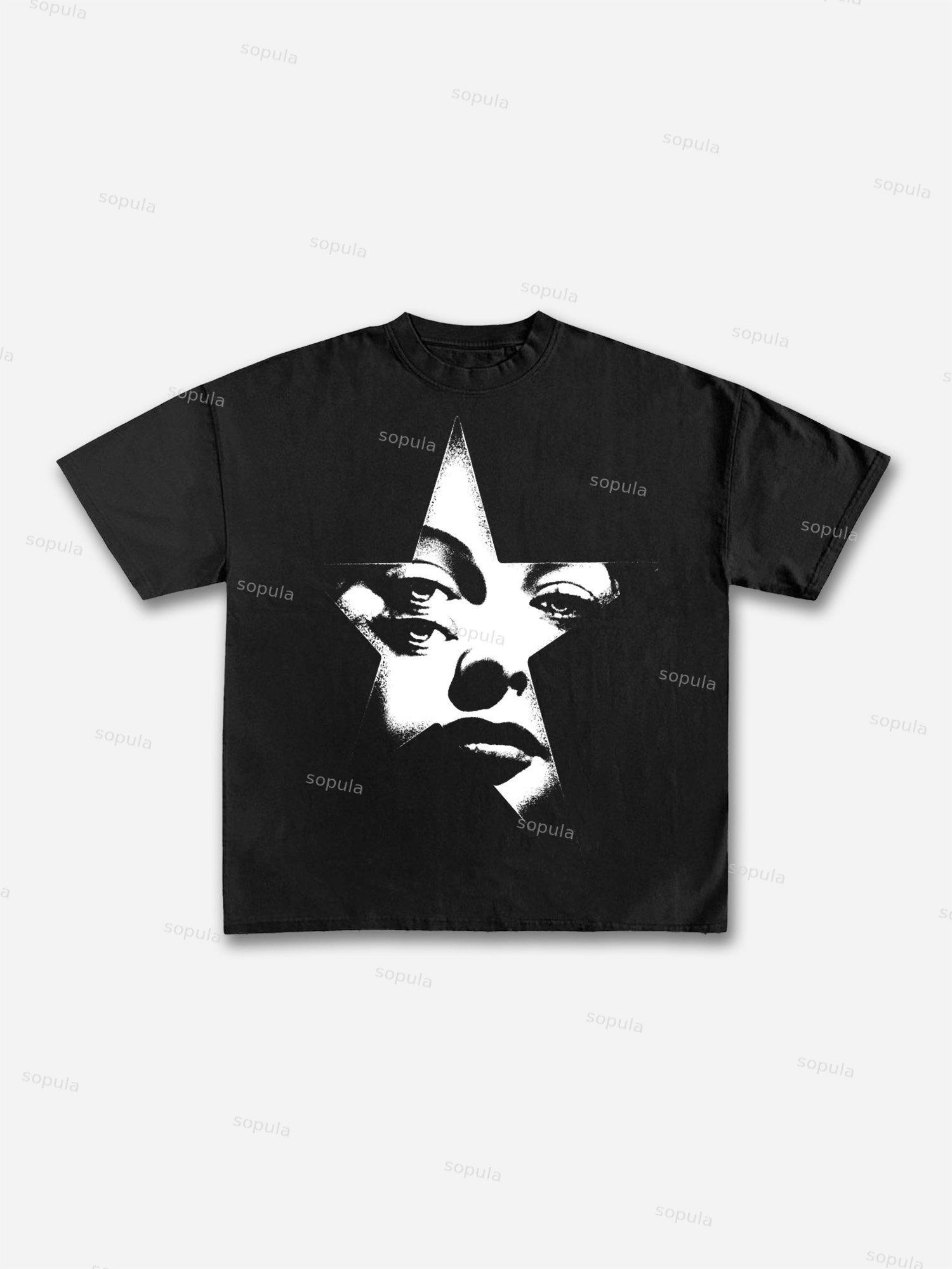 Vintage Abstract Portrait Print Graphic Cotton T-shirt Product Image