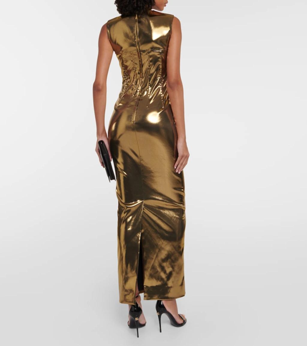 DOLCE & GABBANA Foiled Satin Maxi Dress In Gold Product Image