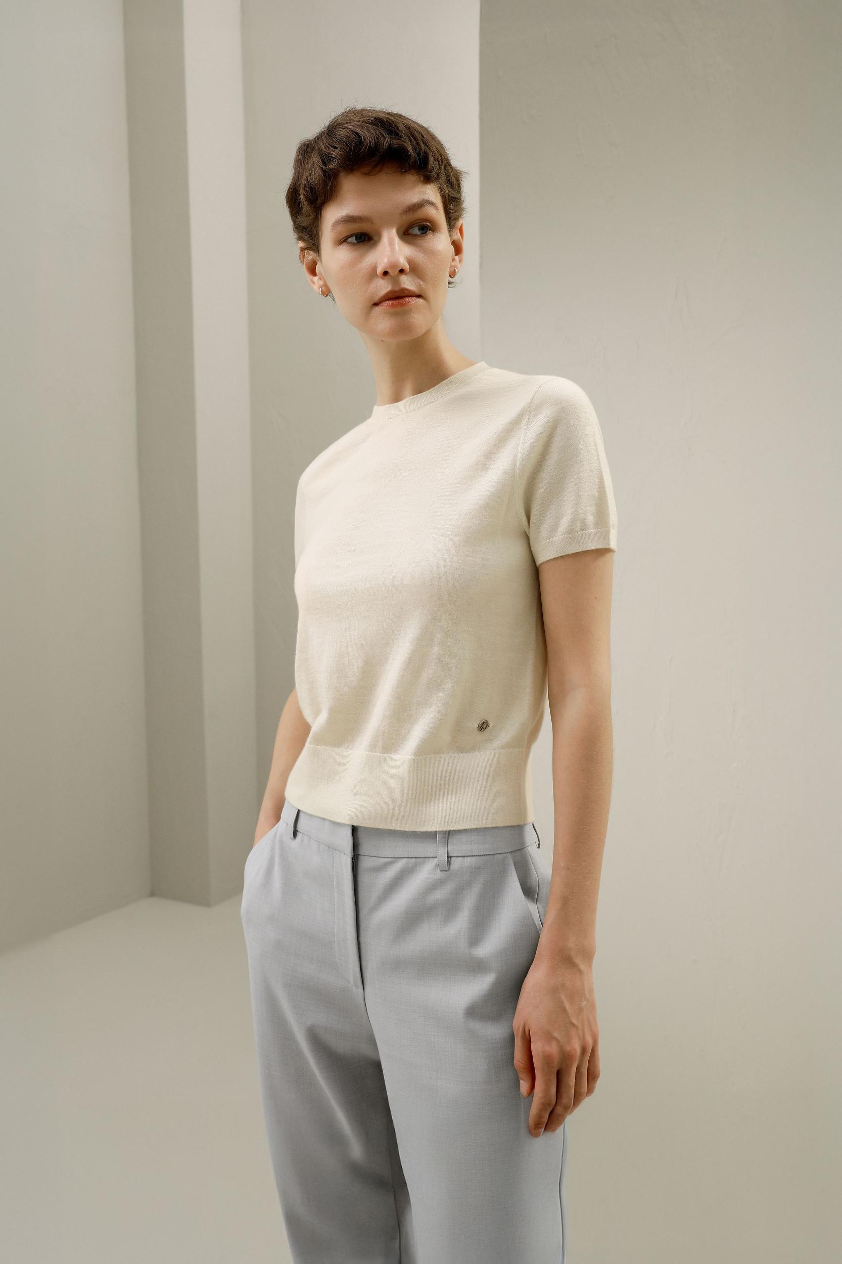 LILYSILK Short Sleeve Cashmere Jumper for Women Black 100% A-Grade Cashmere Soft Round Neck T-Shirt M Product Image