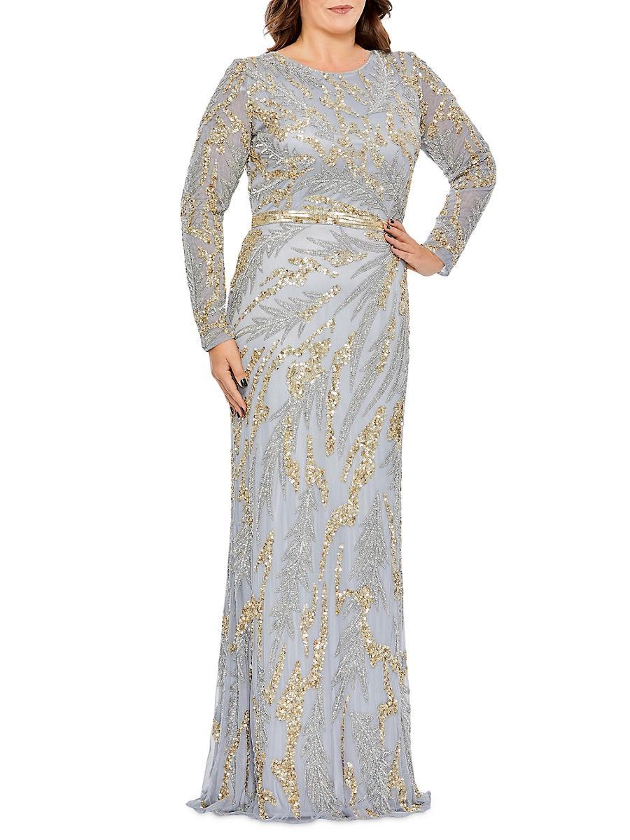 Womens Plus Fabulouss Sequin Leaf Gown Product Image