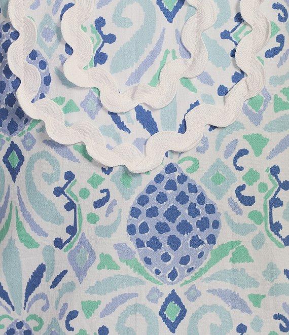 SAIL to SABLE Woven Pineapple Print Split Collar V-Neck Bracelet Sleeve Tunic Dress Product Image