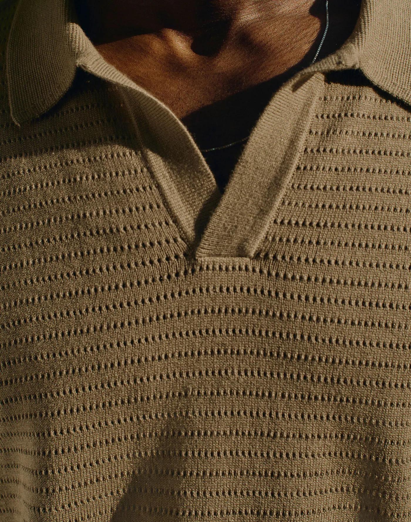 Pointelle-Stitch Johnny-Collar Sweater Polo Product Image