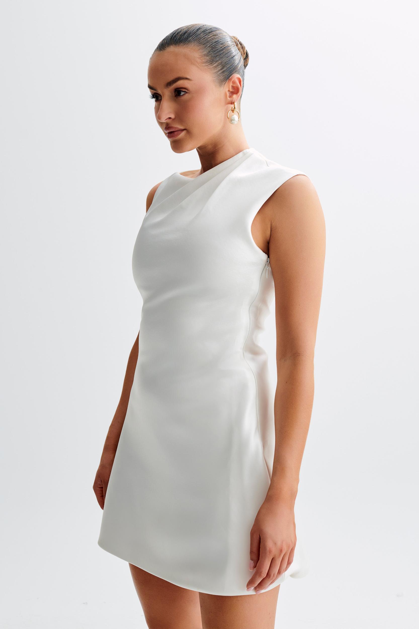 Granger Satin Structured Mini Dress - White Product Image