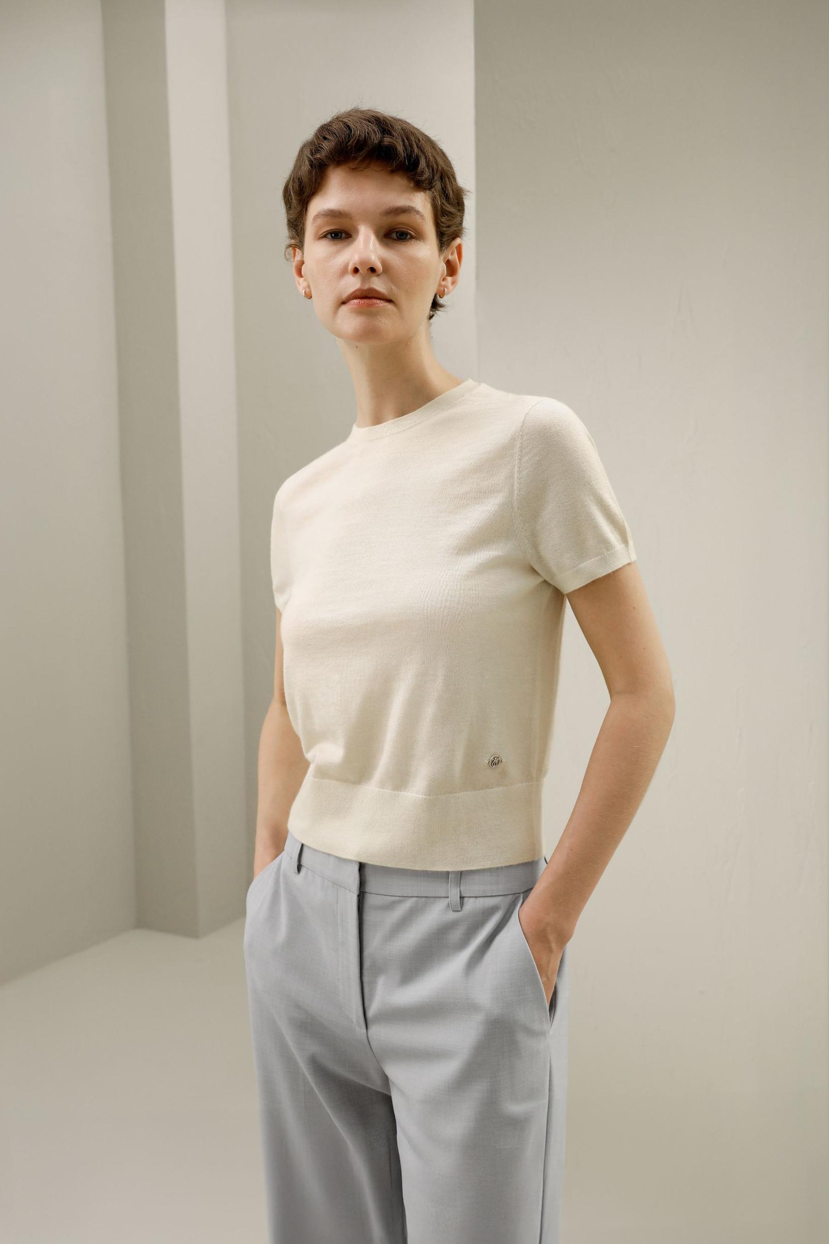 LILYSILK Short Sleeve Cashmere Jumper for Women Black 100% A-Grade Cashmere Soft Round Neck T-Shirt M Product Image