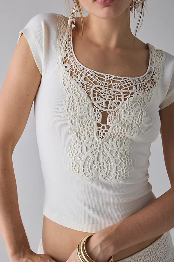 Kimchi Blue Leandra Lace-Trim Cotton Baby Tee Womens at Urban Outfitters Product Image