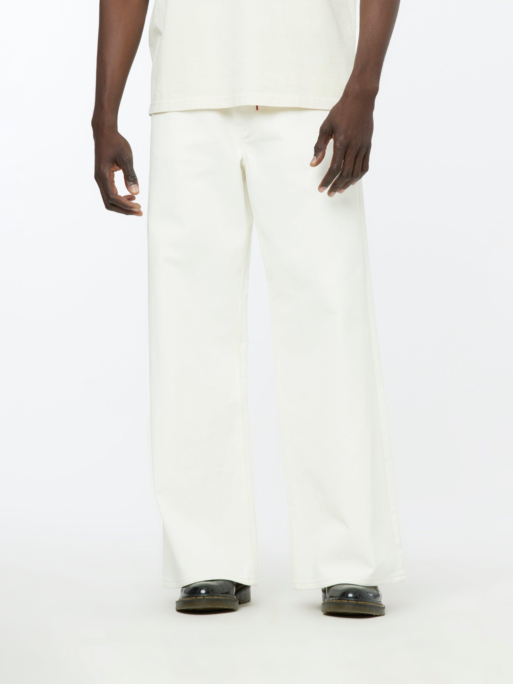 Hand Stitched Leather Lace Trousers (Lily White) Product Image