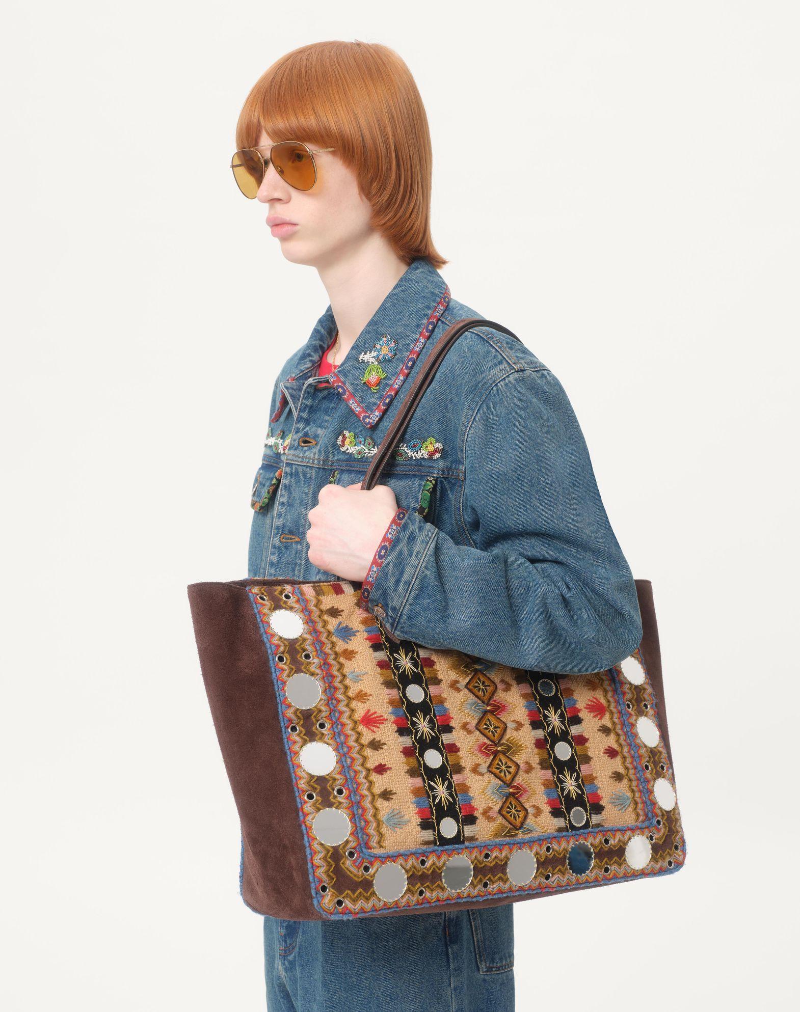 Denim Jacket With Beaded Embroidery And Printed Edges Product Image