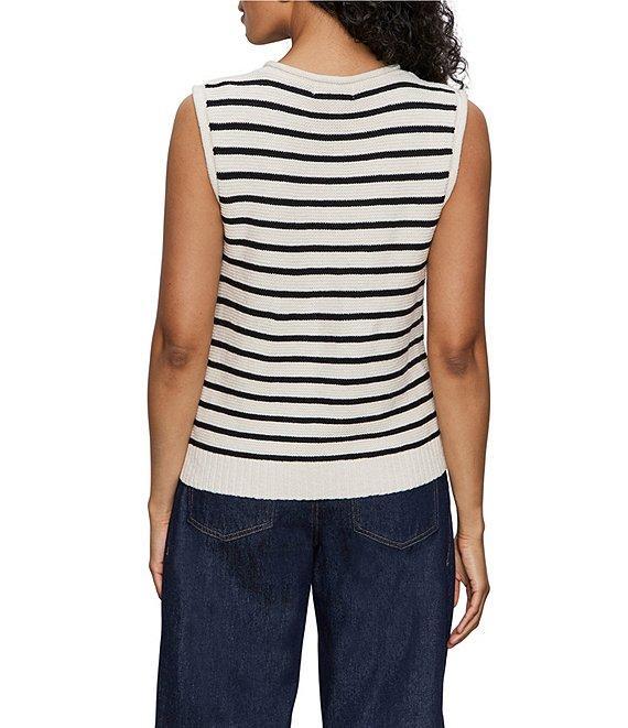 Sanctuary Stripe Print Cotton Slub Crew Neck Sleeveless Button Front Top Product Image