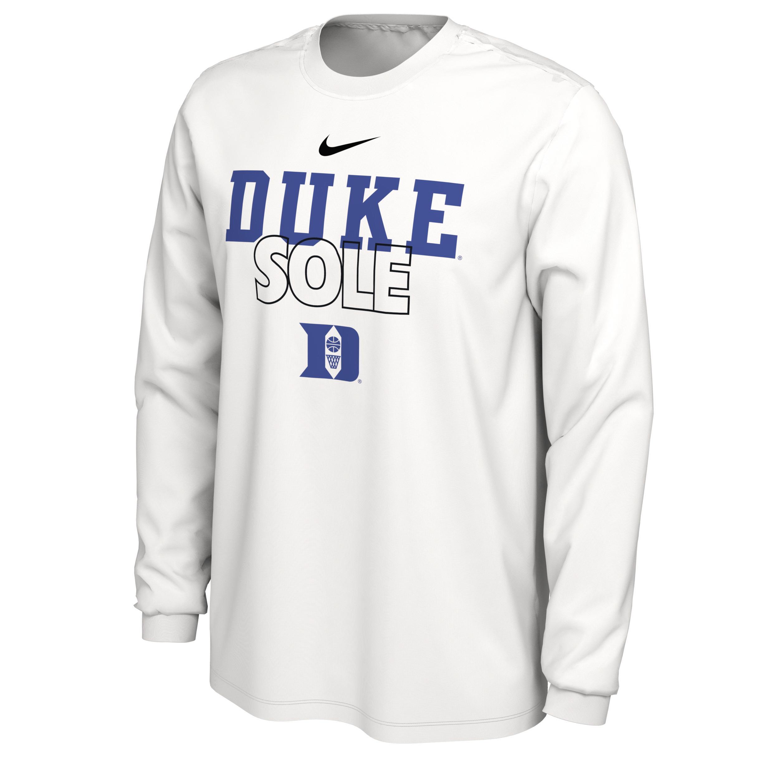 Nike White Duke Blue Devils 2023 On Court Bench Long Sleeve T-Shirt, Mens Product Image