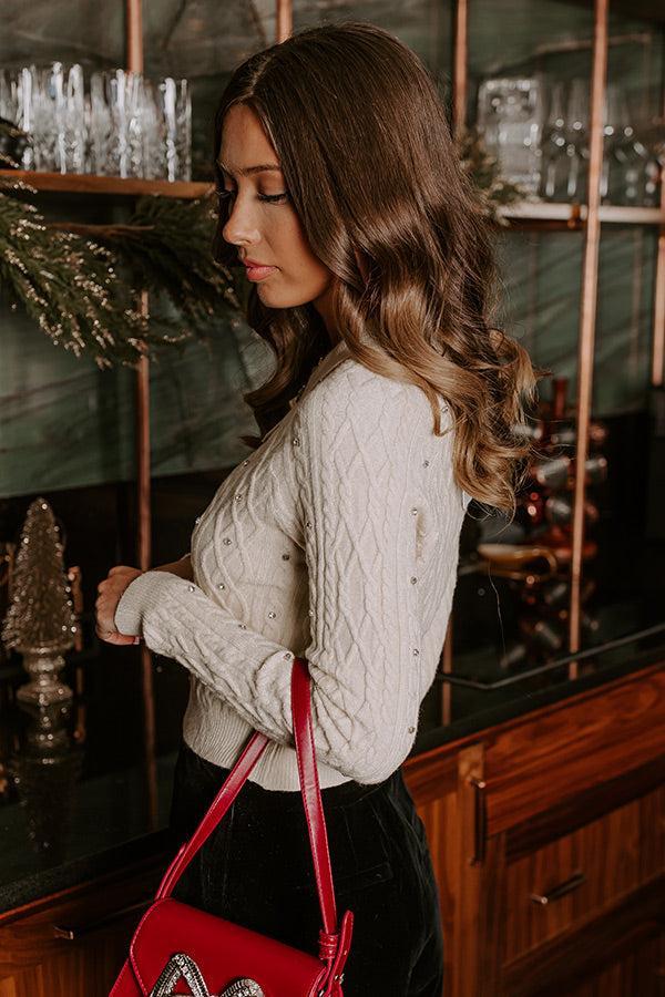 Kind Smile Cable Knit Embellished Cardigan in Cream Product Image
