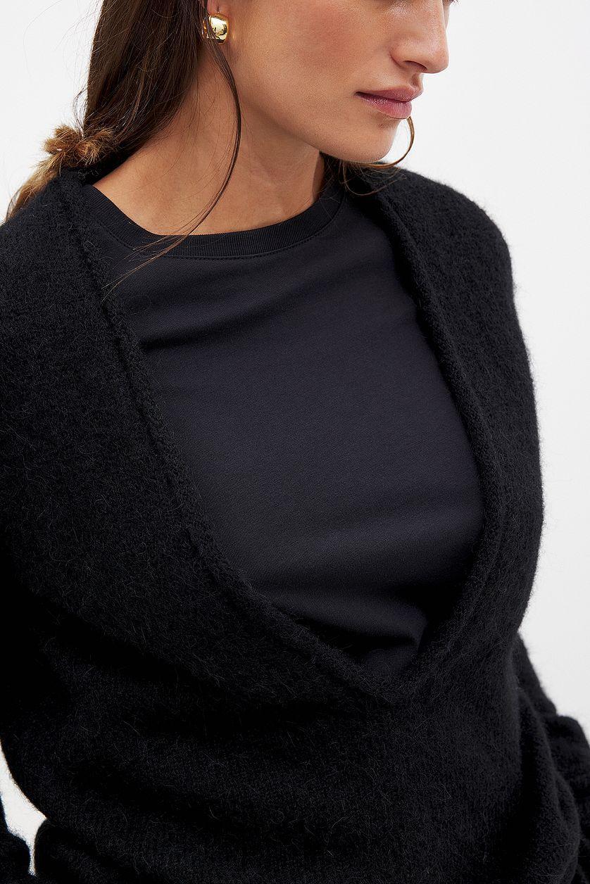 Knitted Deep V-neck Wool Blend Sweater Product Image