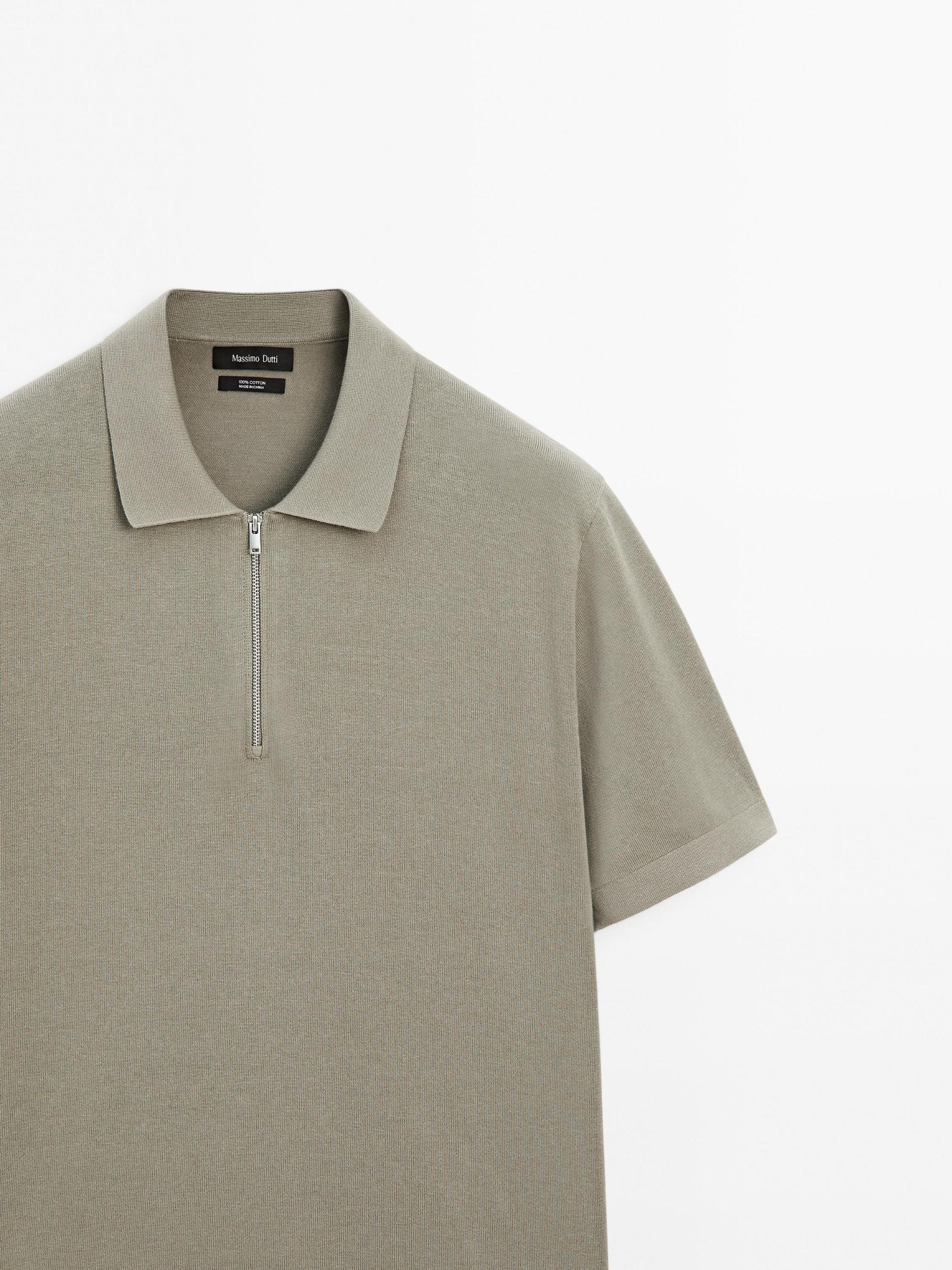 Cotton knit quarter-zip polo shirt Product Image