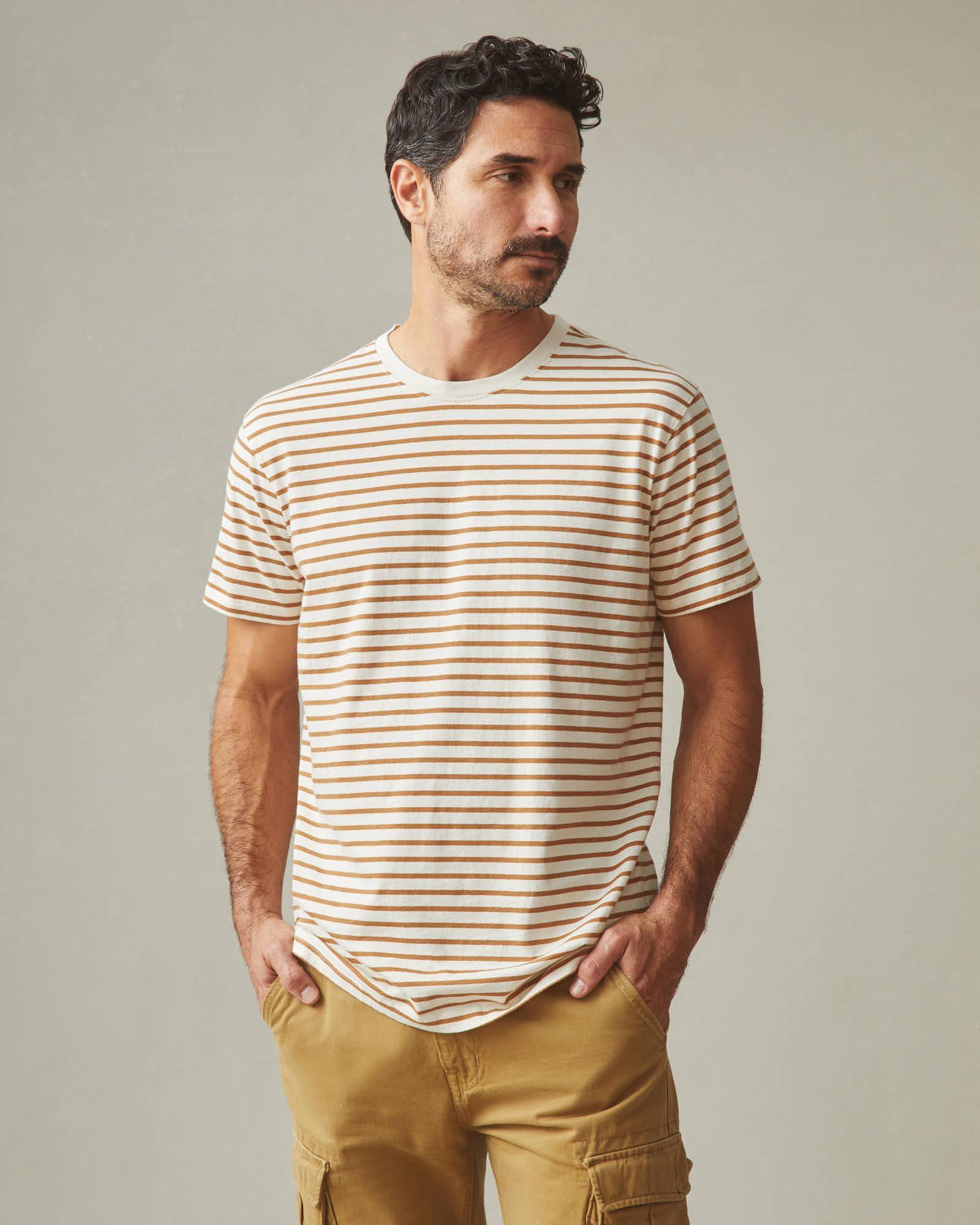 Classic Cotton Crew Tee Striped - Cashew Stripe Male Product Image