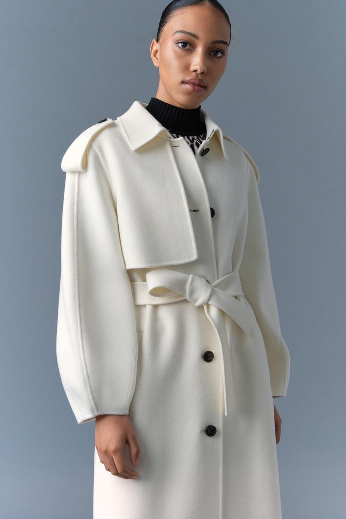 Mackage Womens Ceyla Double-Face Wool Coat with Sash Belt - Cream Product Image