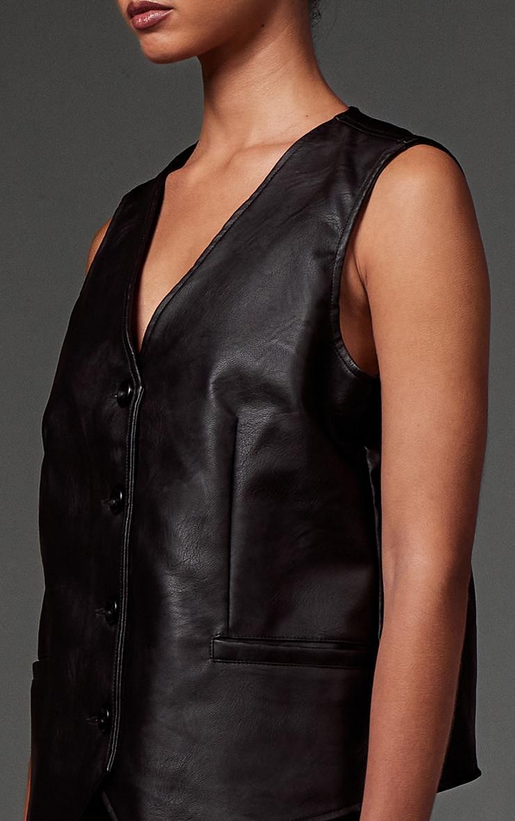 Black Faux Leather Oversized Vest Product Image