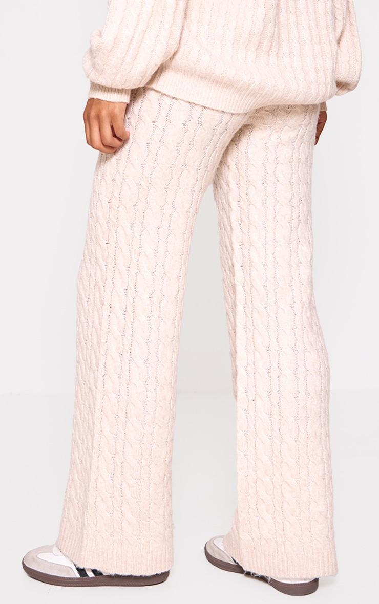 Oatmeal Cable Knit Drawstring Waist Pants Product Image