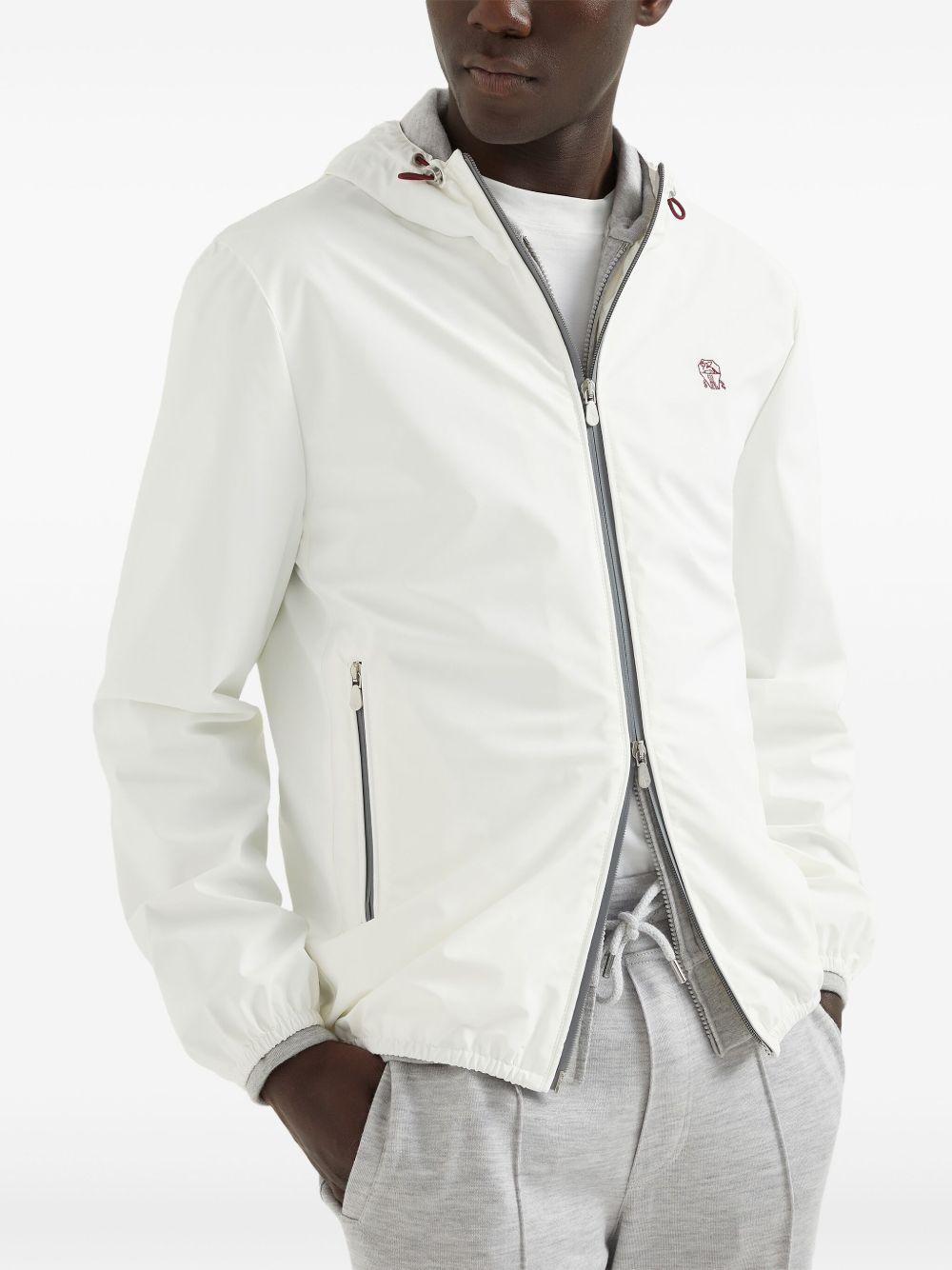 BRUNELLO CUCINELLI Men's Nylon Blouson Jacket With Drawstring Hood In White Product Image