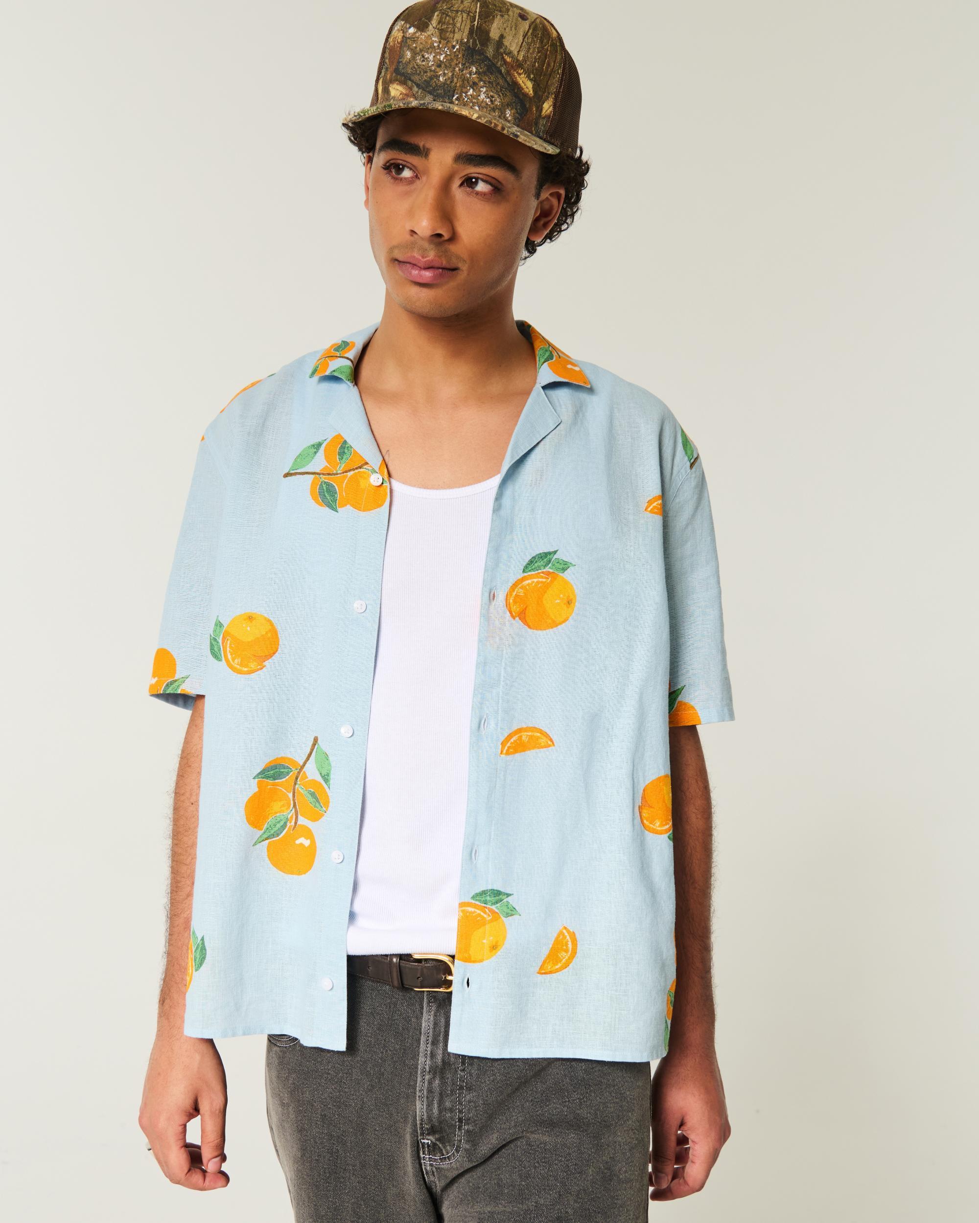 Boxy Short-Sleeve Linen-Blend Shirt Product Image