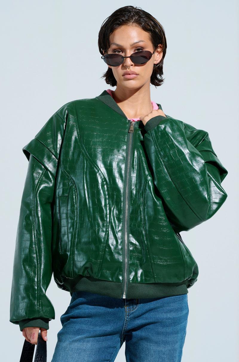 YOKON EMBOSSED FAUX LEATHER BOMBER Product Image