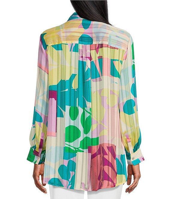 Investments Woven Multi Patch Floral Long Sleeve Point Collar Button Front Top Product Image