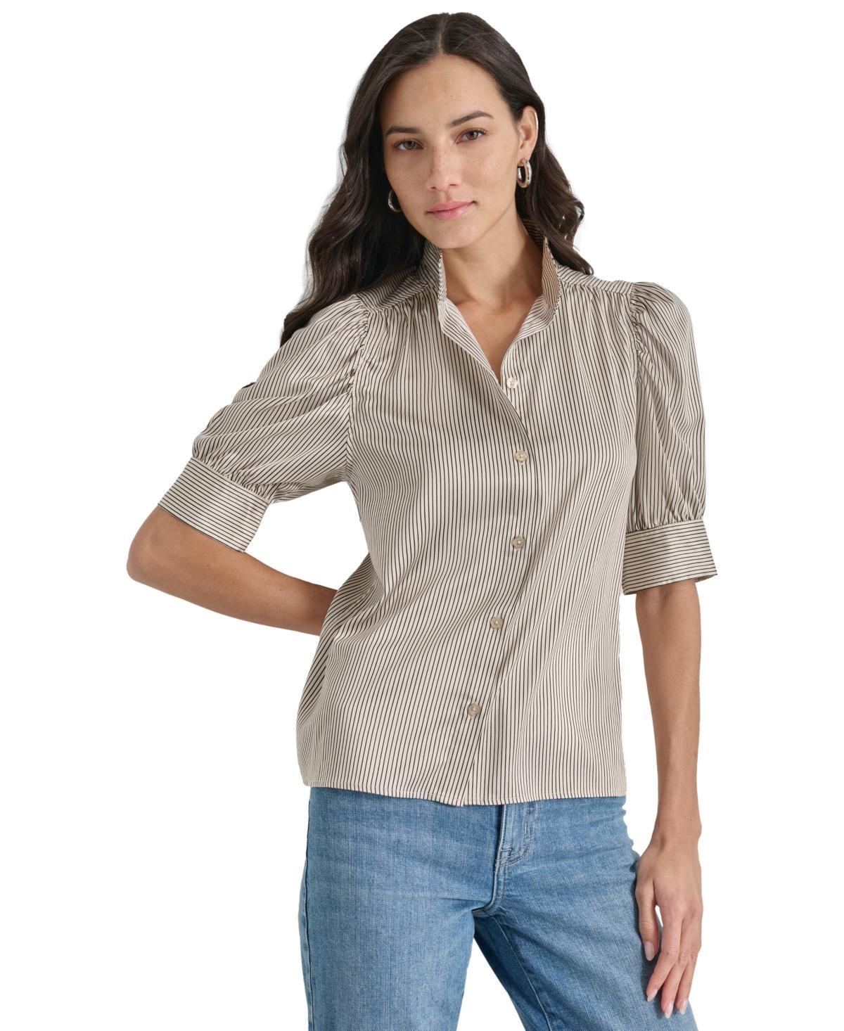 Dkny Jeans Womens Stand Collar Puff-Sleeve Shirt Product Image