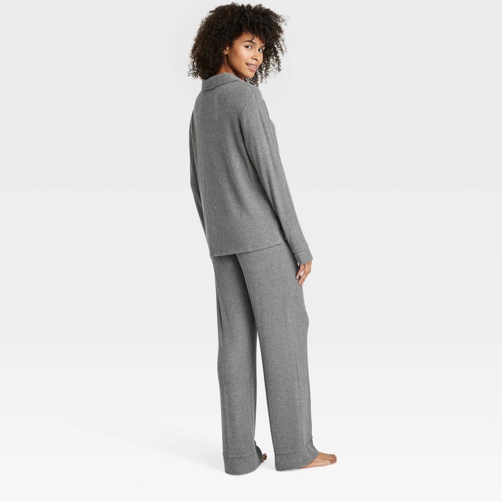 Women's Cozy Ribbed Long Sleeve Notch Collar Shirt and Pants Pajama Set - Auden™ Product Image