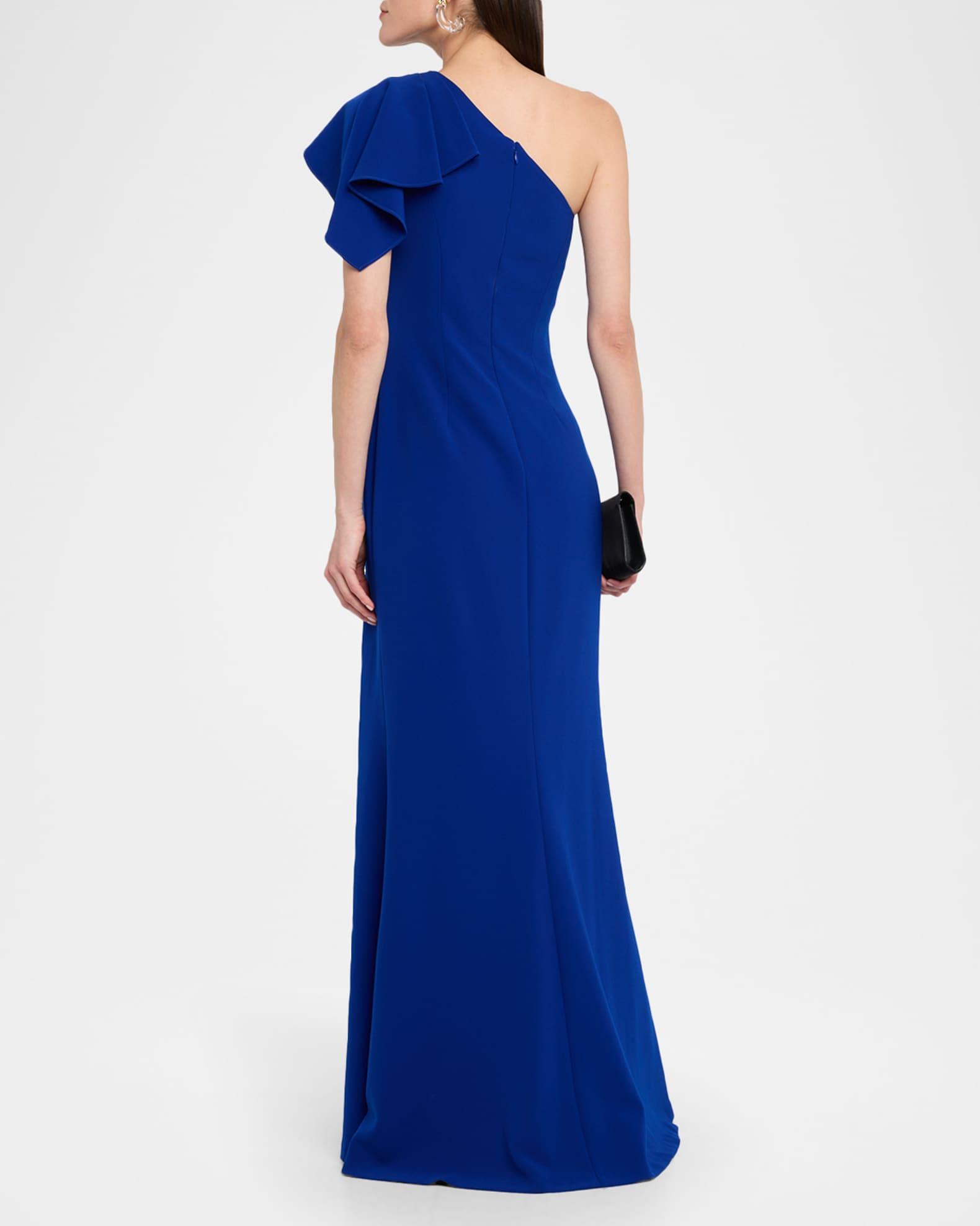 Pleated One-Shoulder Stretch Crepe Gown Product Image