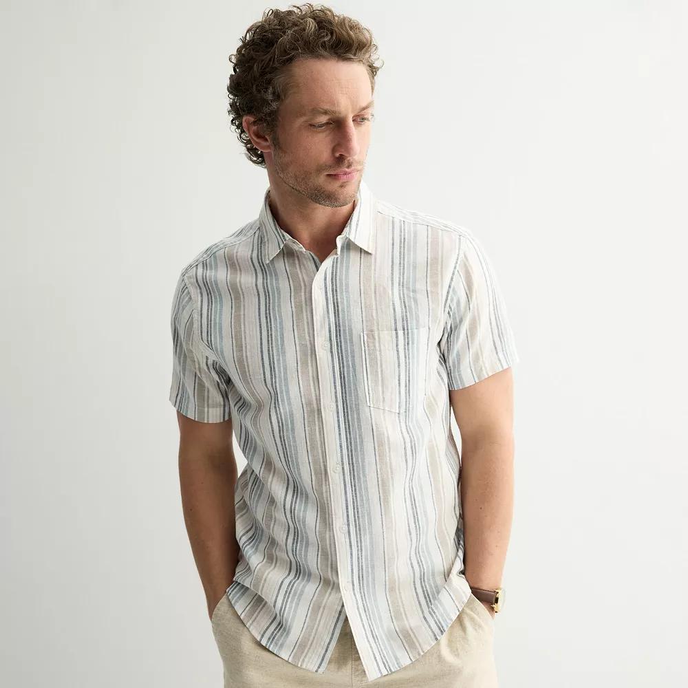 Men's Sonoma Goods For Life® Short Sleeve Perfect Length Linen Shirt, Size: Medium, Multi Stripe Product Image